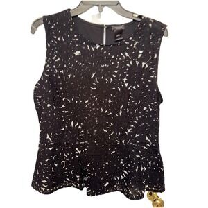 Ann Taylor Factory Black‎ Peplum Lace Sleeveless Skirted Blouse Size L